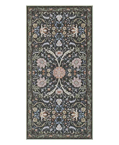 Hunter Abrabella Washable Non-slip Printed Chenille Accent Rug, 48" X 24" In Black