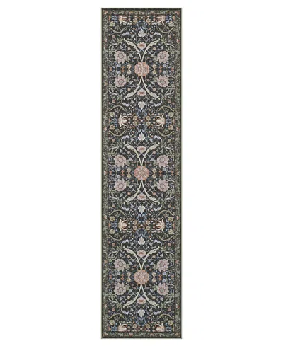 Hunter Abrabella Washable Non-slip Printed Chenille Runner Rug, 96" X 24" In Black