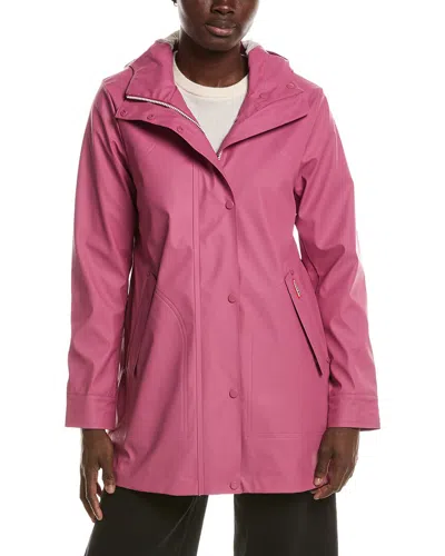 Hunter Acacia Rubberized Mid Length Rain Jacket In Pink