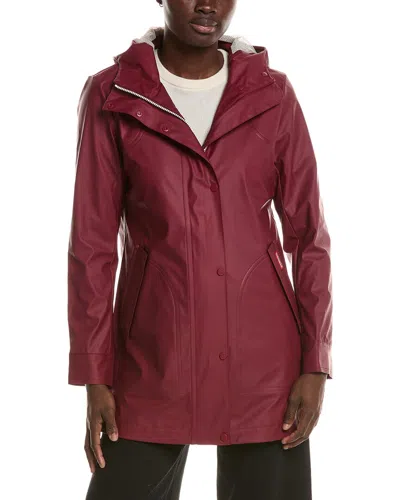 Hunter Acacia Rubberized Mid Length Rain Jacket In Red