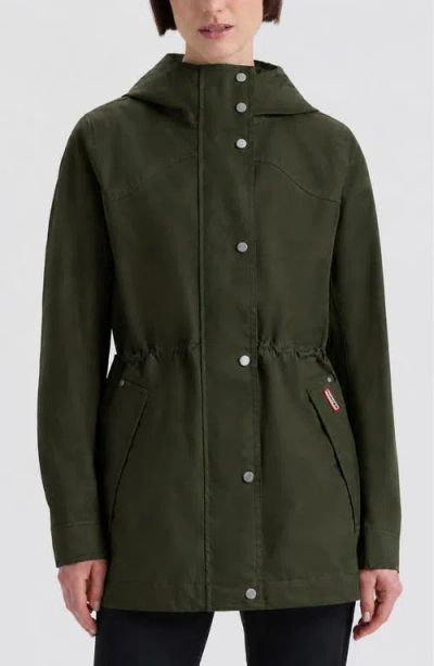 Hunter Adela Water Repellent Cotton Canvas Hooded Jacket In Green