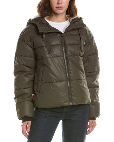 Hunter Admiral Coated Cropped Puffer Jacket In Green