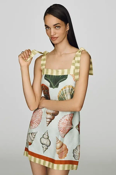 Hunter Alba Printed Linen-blend Mini Dress In Green