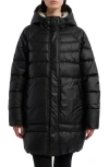 Hunter Almond Water Repellent Faux Shearling Lined Hooded Puffer Jacket In Black