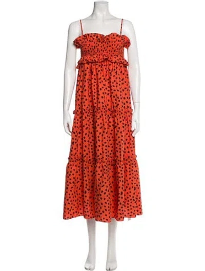 Pre-owned Hunter Animal Print Midi Length Dress In Black/orange