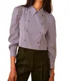 Hunter Annette Button Up Shirt In Navy Stripe In Blue