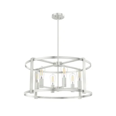 Hunter Astwood Brushed Nickel With Clear Glass 6 Light Chandelier Light In Silver