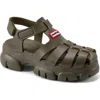 Hunter Belah Lug Sole Fisherman Sandal In Dark Green
