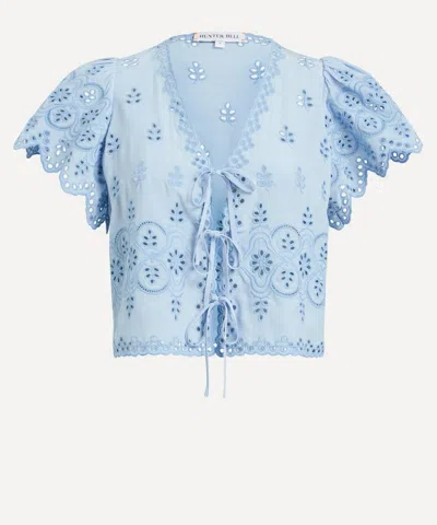 Hunter Bell Women's Bardot Eyelet Tie Front Top In Blue