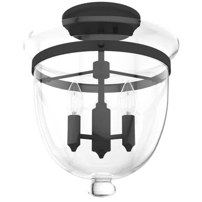 Hunter Belltown Natural Iron With Clear Glass 3 Light Flush Mount In Black