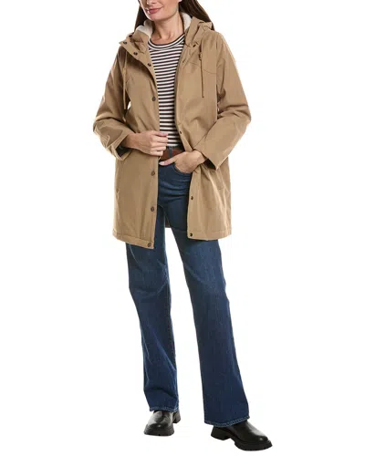 Hunter Billie Canvas Mid Length Hooded Rain Jacket In Brown