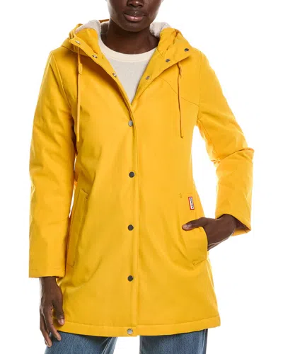 Hunter Billie Canvas Mid Length Hooded Rain Jacket In Yellow
