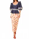 Hunter Blayne Puff Sleeve Top In Blue Ditsy Floral In Animal Print