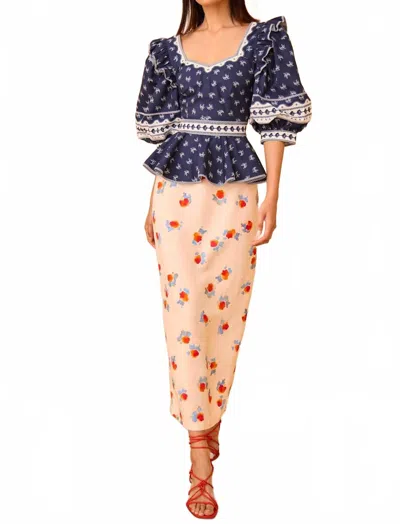 Hunter Blayne Puff Sleeve Top In Blue Ditsy Floral In Animal Print
