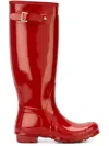 Hunter Original High Gloss Waterproof Boot In Red