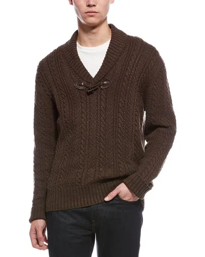 Hunter Cable Knit Wool-blend Shawl Collar Sweater In Brown