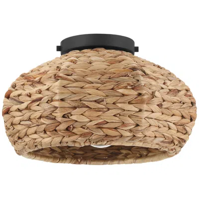 Hunter Cambria Matte Black 1 Light Medium Flush Mount Ceiling Light Fixture In Brown