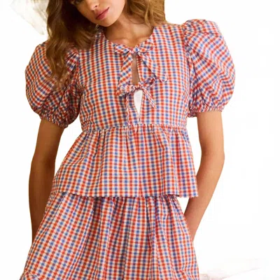 Hunter Carly Top In Lighthouse Gingham In Purple