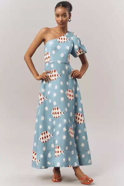 Hunter Carmen Linen Blend Midi Dress In Blue