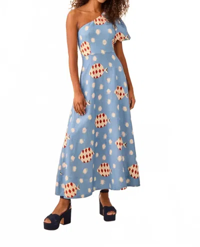 Hunter Carmen One-shoulder Midi Dress In Rising Tide In Blue