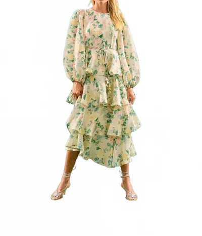 Hunter Chelsea Midi Dress In Garden Rose Peony In Green