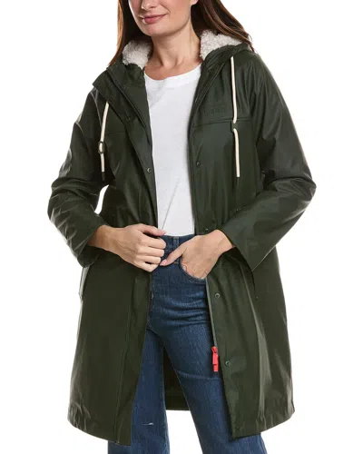Hunter Cindy Rubberized Mid Length Rain Jacket In Green