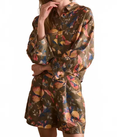 Hunter Clarke Button Down Shirt In Olive Floral In Multi