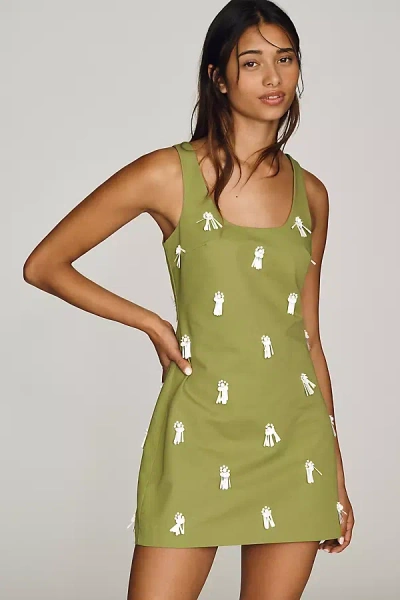 Hunter Collins Cotton Tassel Mini Dress In Green