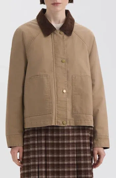 Hunter Corduroy Collar Raglan Sleeve Cotton Barn Jacket In Brown