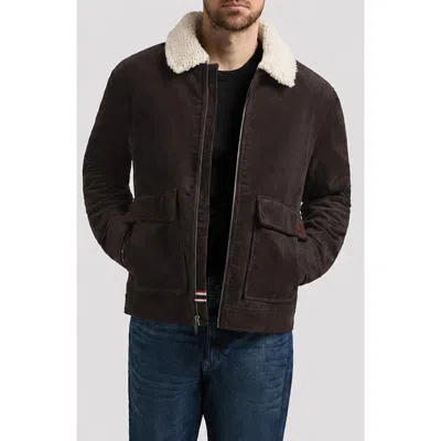 Hunter Crace Corduroy Jacket With Faux Shearling Collar In Brown