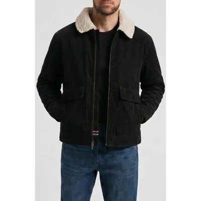 Hunter Crace Corduroy Jacket With Faux Shearling Collar In Black