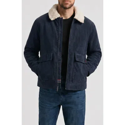 Hunter Crace Corduroy Jacket With Faux Shearling Collar In Blue