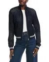 Hunter Cropped Openwork Bomber Jacket In Blue