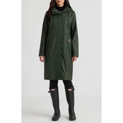 Hunter Darcy Longline Rubberized Rain Coat In Green
