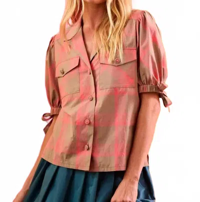 Hunter Day Glow Check Landon Top In Green & Pink