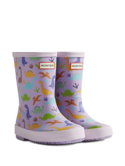 Hunter Dinosaur-print Wellies In Purple