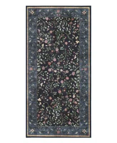 Hunter Eleanor Washable Non Slip Printed Chenille Accent Rug In Blue