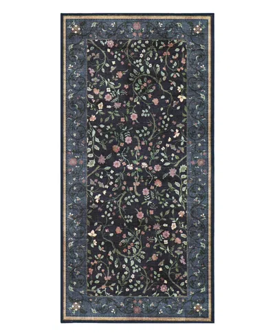 Hunter Eleanor Washable Non-slip Printed Chenille Accent Rug, 48" X 24" In Blue