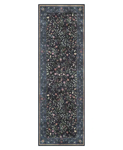 Hunter Eleanor Washable Non-slip Printed Chenille Runner Rug, 72" X 24" In Blue