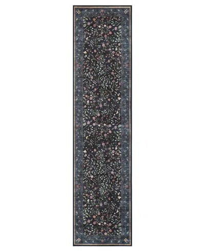 Hunter Eleanor Washable Non-slip Printed Chenille Runner Rug, 96" X 24" In Blue