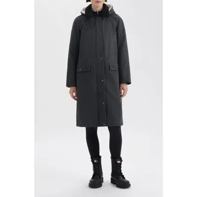Hunter Ellie Coated Padded Longline Coat In Black