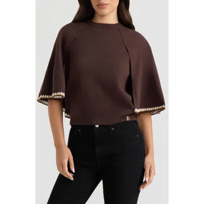 Hunter Embroidered Cape Sleeve Sweater In Brown