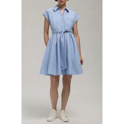 Hunter Embroidered Placket Cap Sleeve Fit & Flare Shirtdress In Blue
