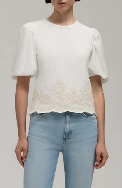 Hunter Embroidered Puff Sleeve Top In White