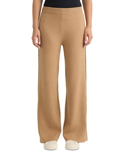 Hunter Embroidery Stitch Wide Leg Knit Pants In Brown