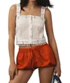 Hunter Emery Embroidered Top In Blue Motif In Brown
