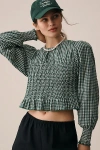 Hunter Eubanks Puff-sleeve Smocked Top In Green