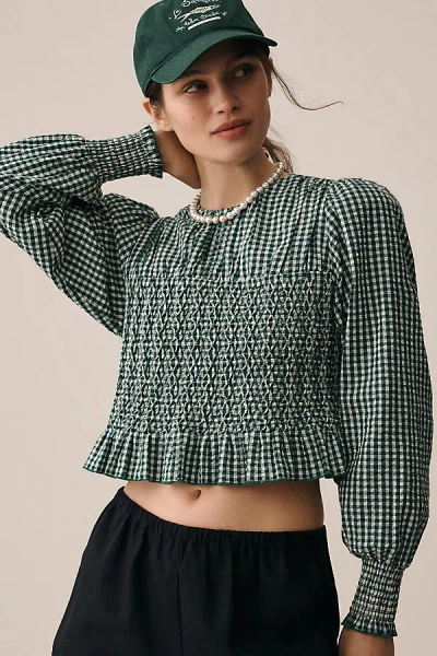 Hunter Eubanks Puff-sleeve Smocked Top