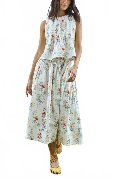 Hunter Fallon Midi Skirt In White Floral In Neutral