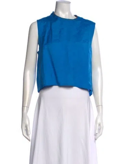 Pre-owned Hunter Faux Shearling Crew Neck Crop Top W/ Tags In Blue
